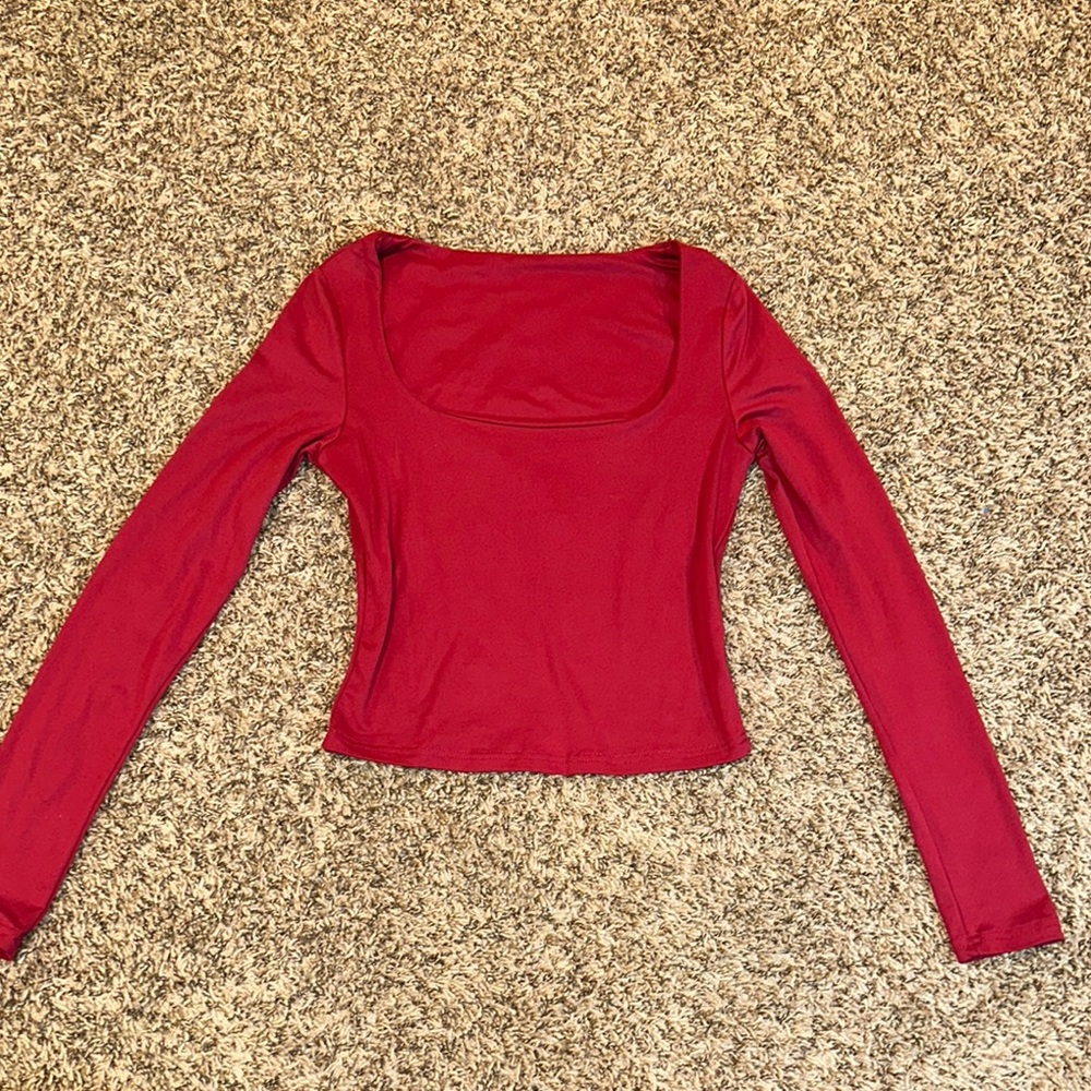 Elegant Red Long Sleeve Women's Top